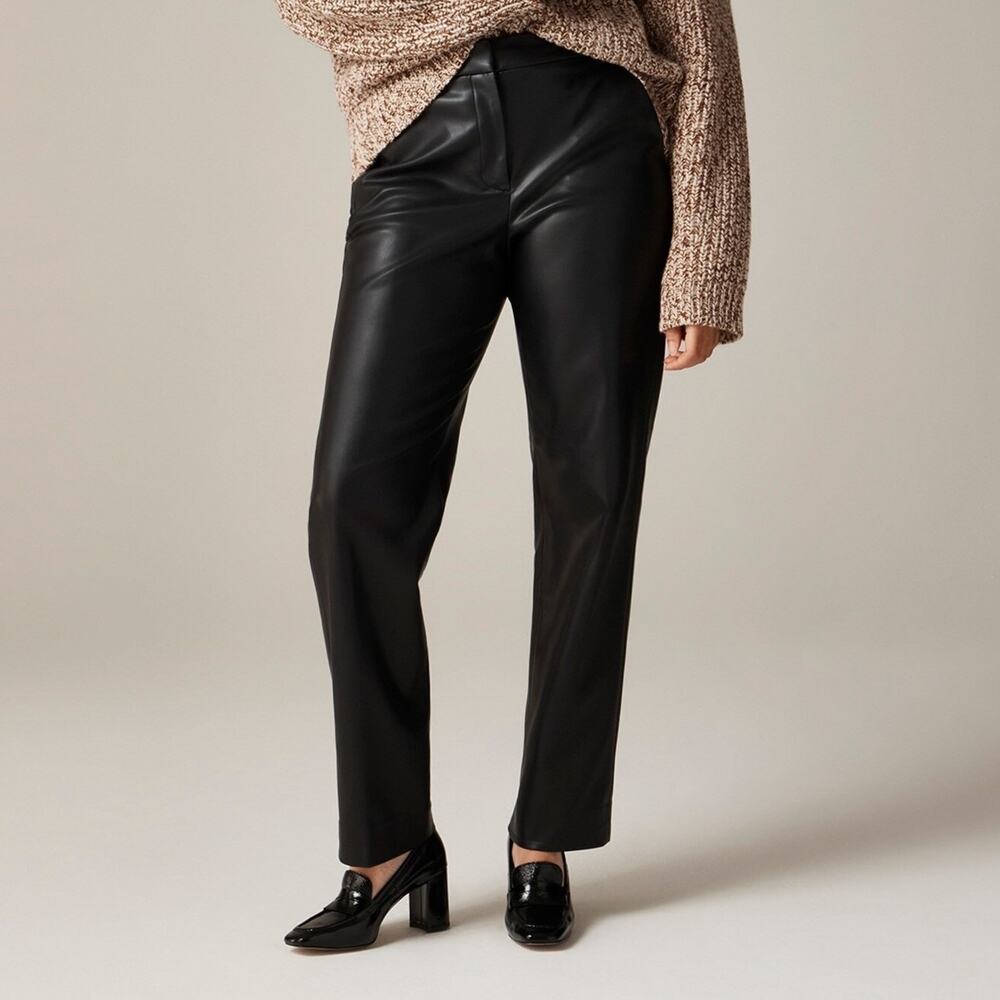 J. CREW Kate Faux Leather Pant Black Mid Rise Straight Leg Casual Women's 00